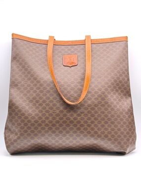 Celine Macadam Canvas Shopping Tote Bag Brown Monogram Vintage